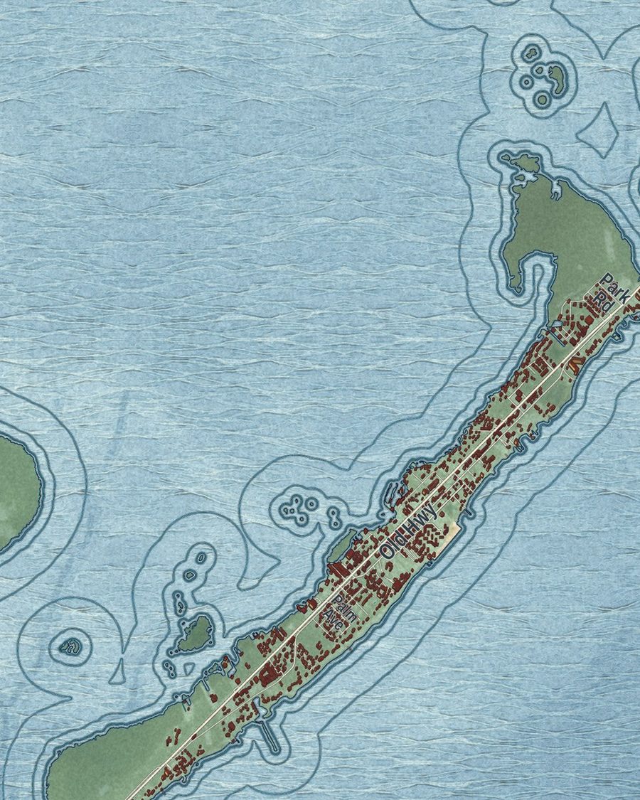 Close-up of Islamorada streets on the map