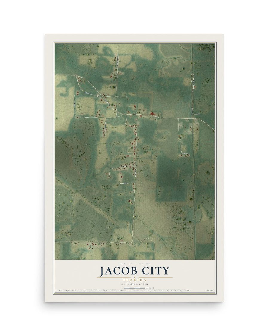 Jacob City, Florida map print, 12 x 18 in, print only