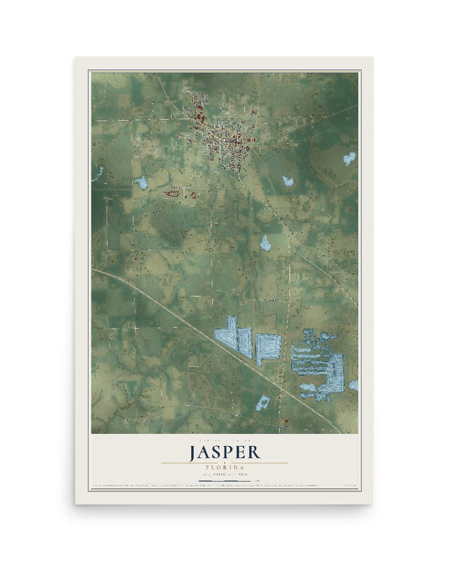 Jasper, Florida map print, 12 x 18 in, print only