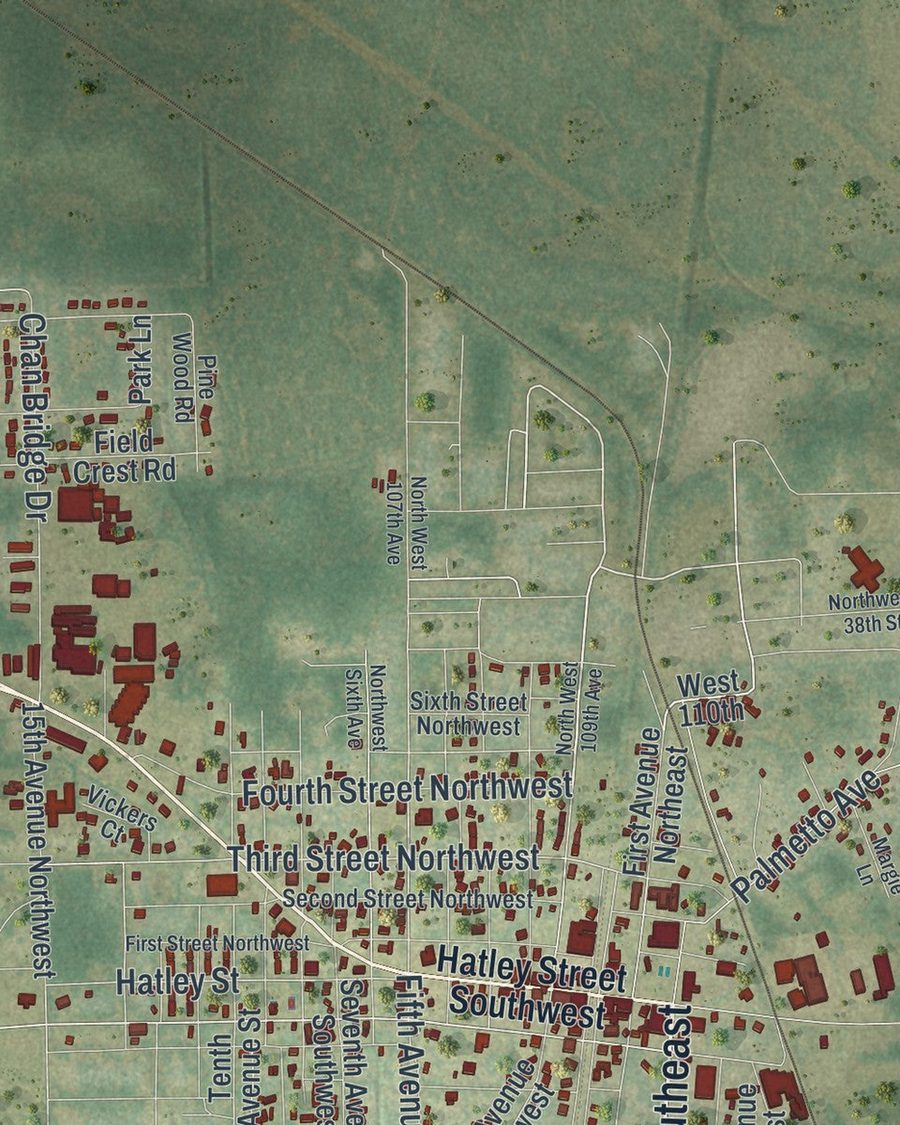 Close-up of Jasper streets on the map