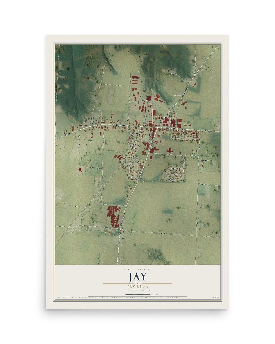 Jay, Florida map print, 12 x 18 in, print only