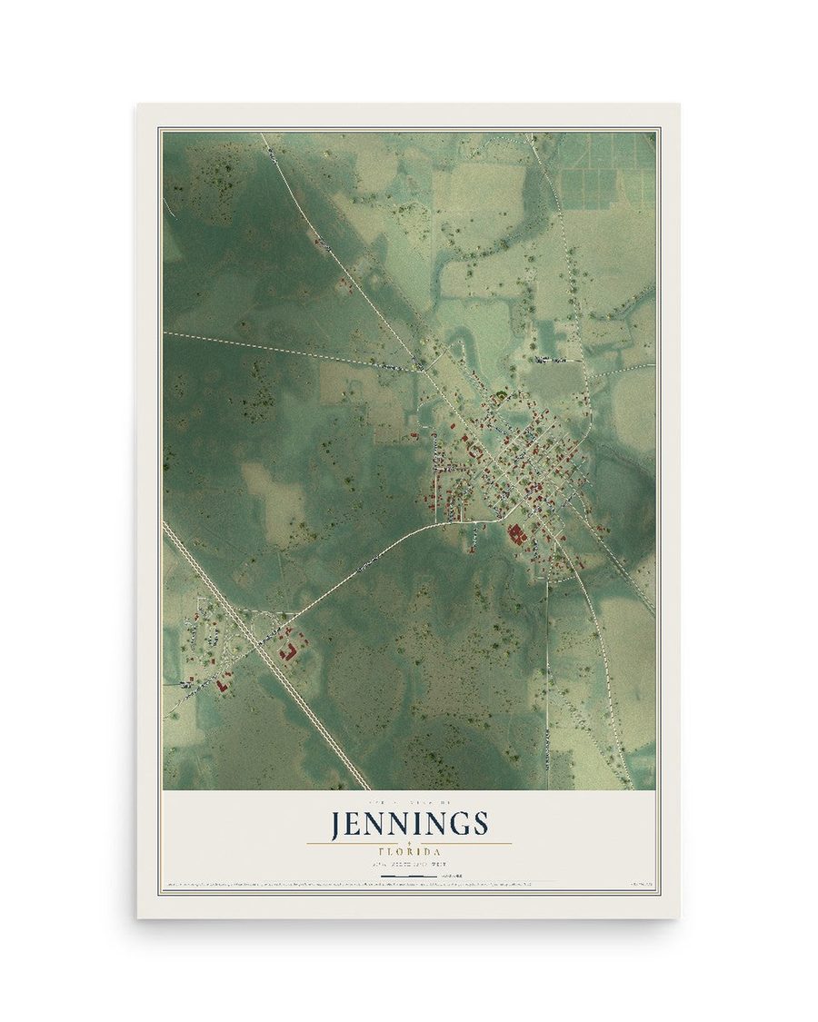 Jennings, Florida map print, 12 x 18 in, print only