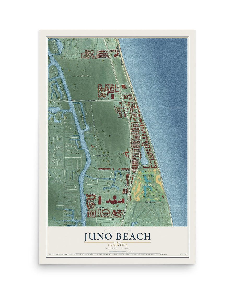 Juno Beach, Florida map print, 12 x 18 in, print only