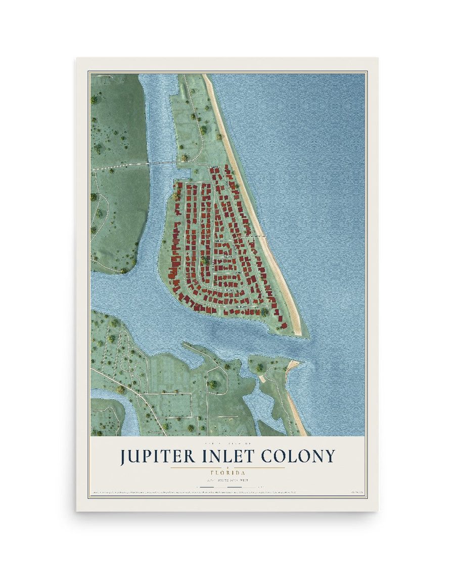 Jupiter Inlet Colony, Florida map print, 12 x 18 in, print only