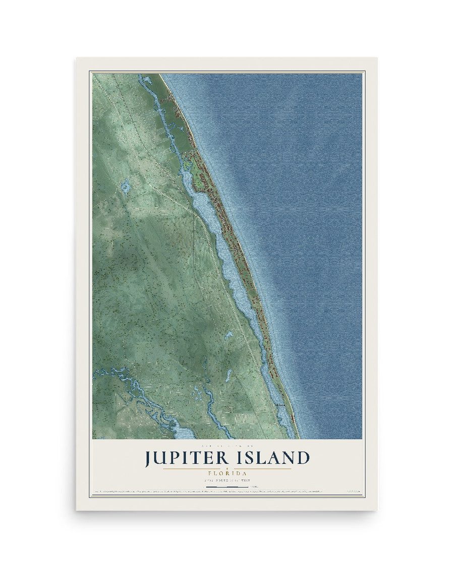 Jupiter Island, Florida map print, 12 x 18 in, print only