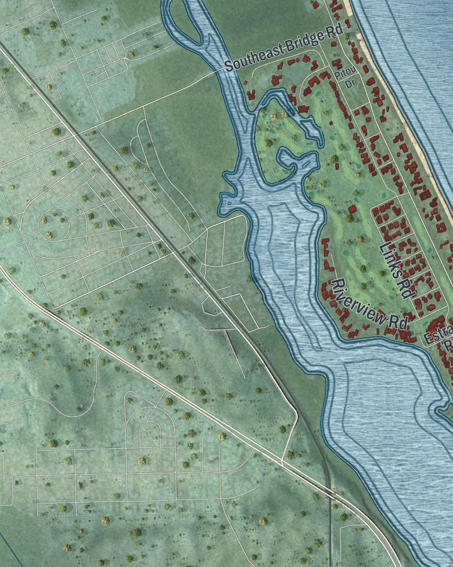 Close-up of Jupiter Island streets on the map