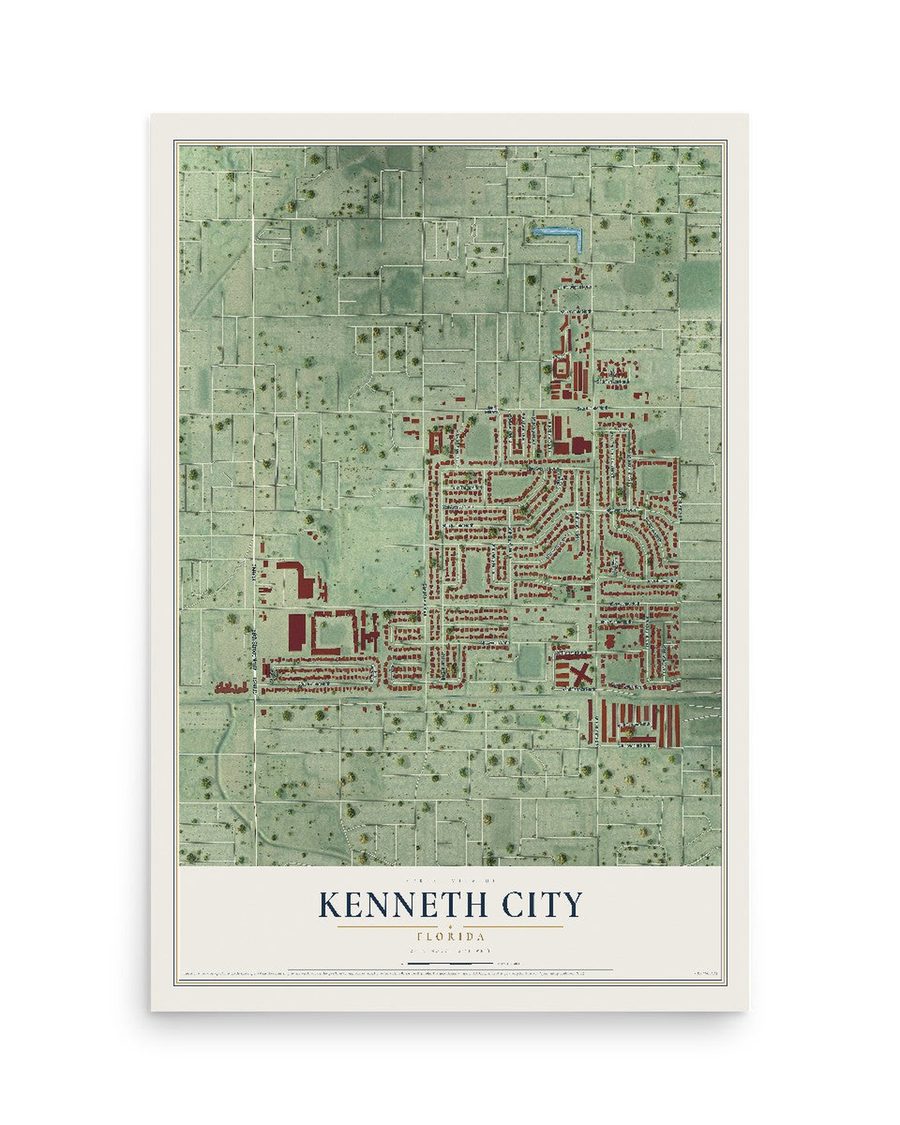 Kenneth City, Florida map print, 12 x 18 in, print only