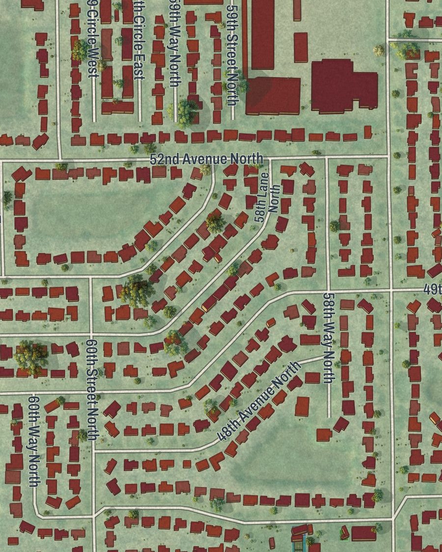 Close-up of Kenneth City streets on the map
