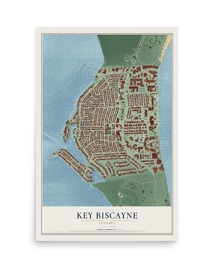 Key Biscayne, Florida map print, 12 x 18 in, print only