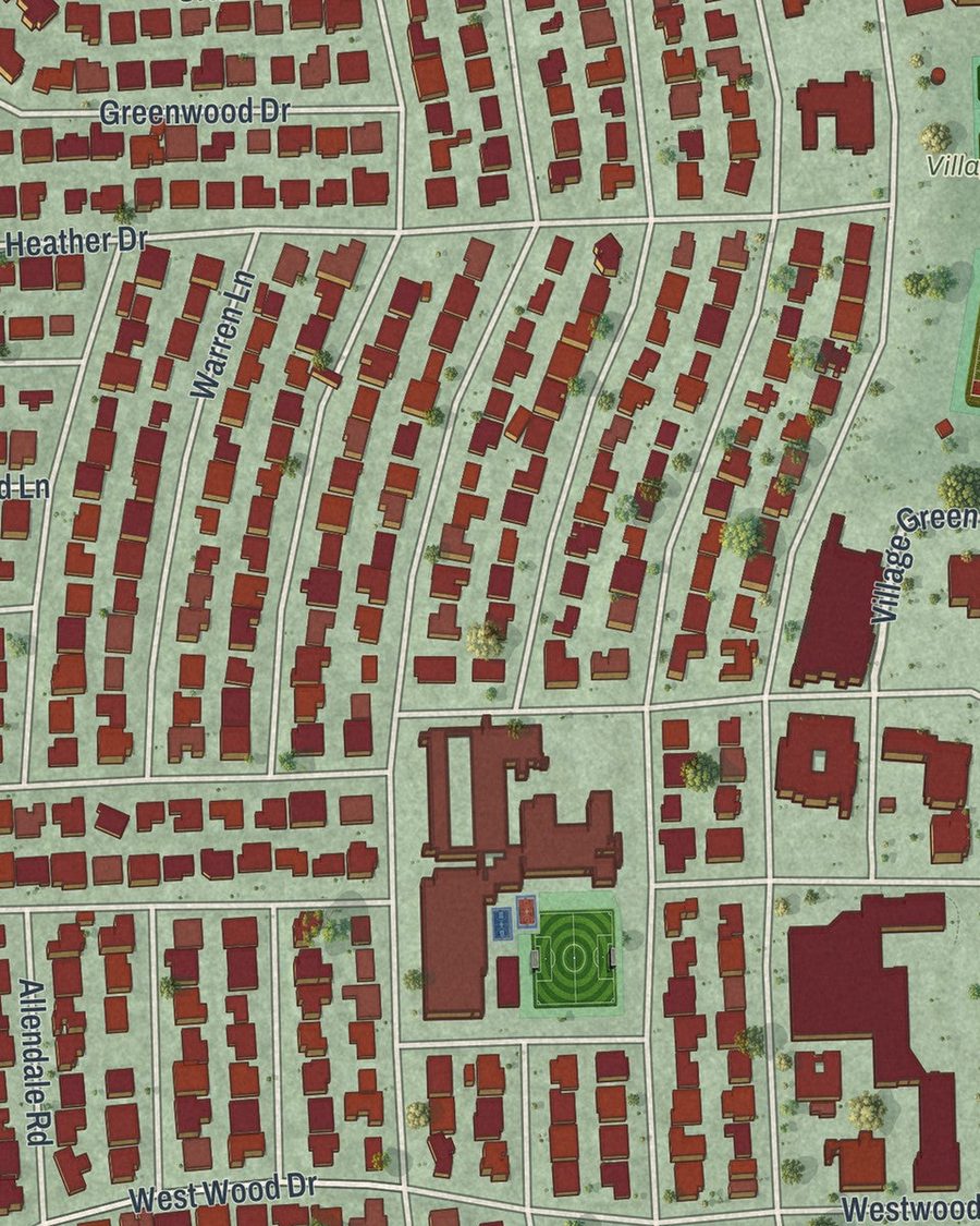 Close-up of Key Biscayne streets on the map