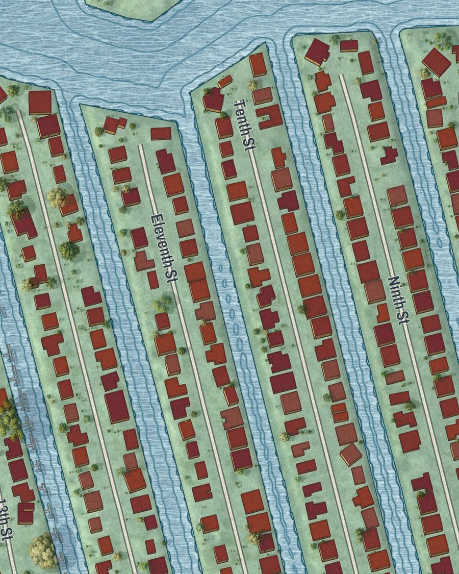 Close-up of Key Colony Beach streets on the map