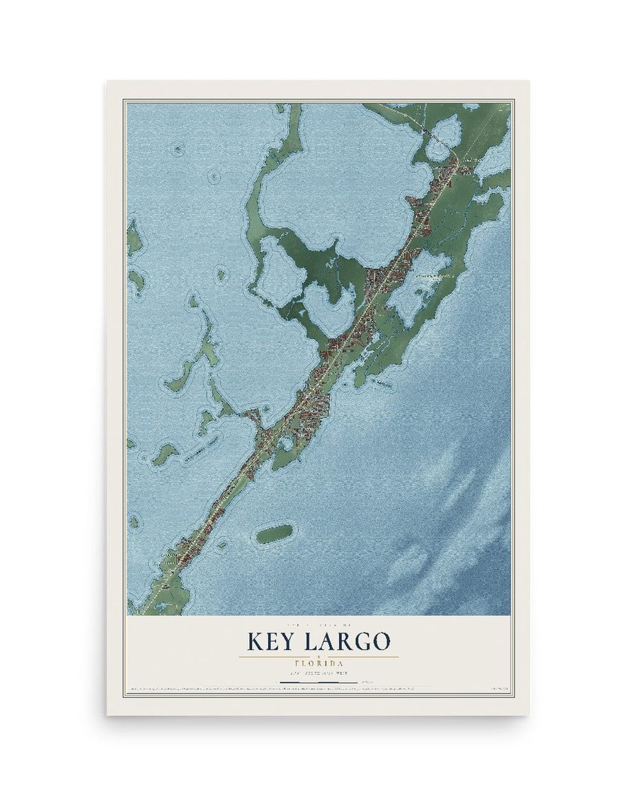 Key Largo, Florida map print, 12 x 18 in, print only