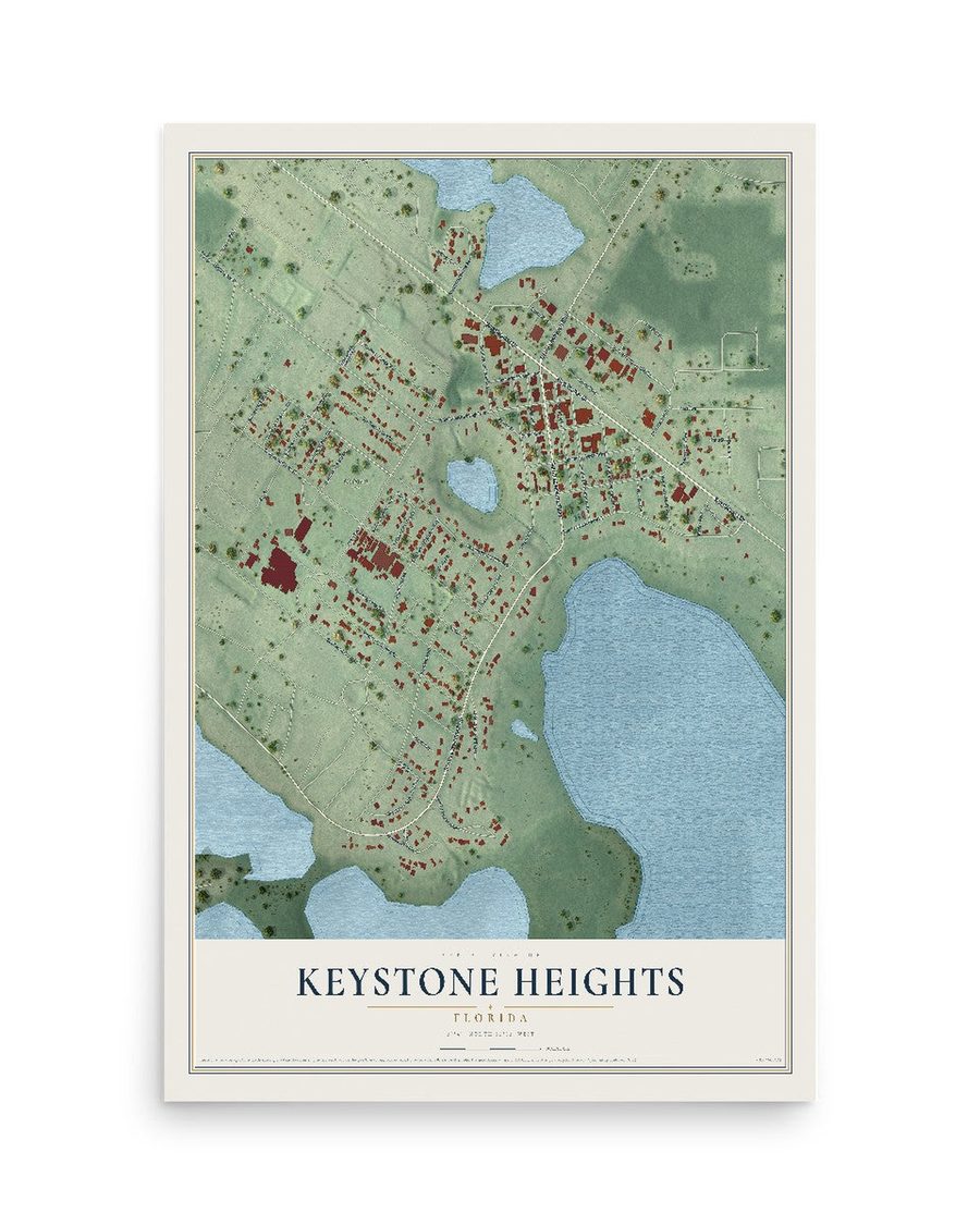 Keystone Heights, Florida map print, 12 x 18 in, print only