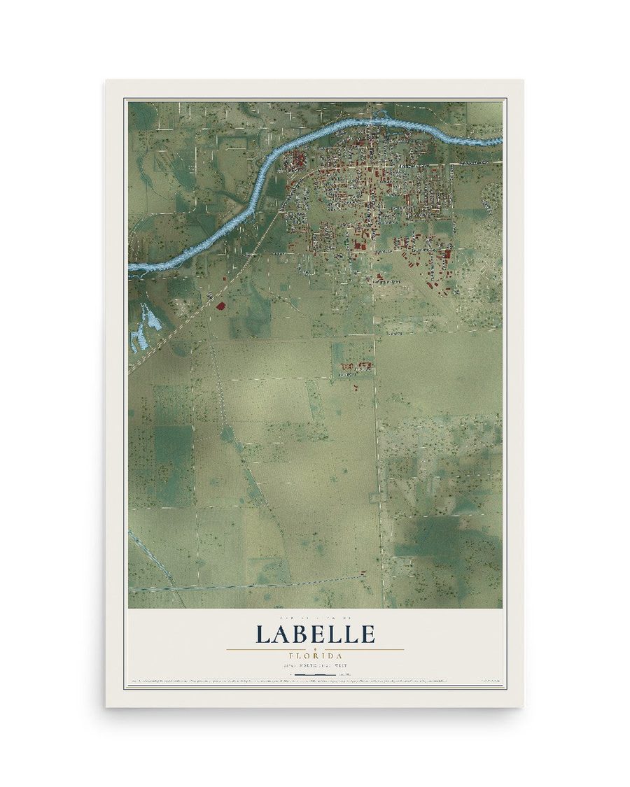 LaBelle, Florida map print, 12 x 18 in, print only