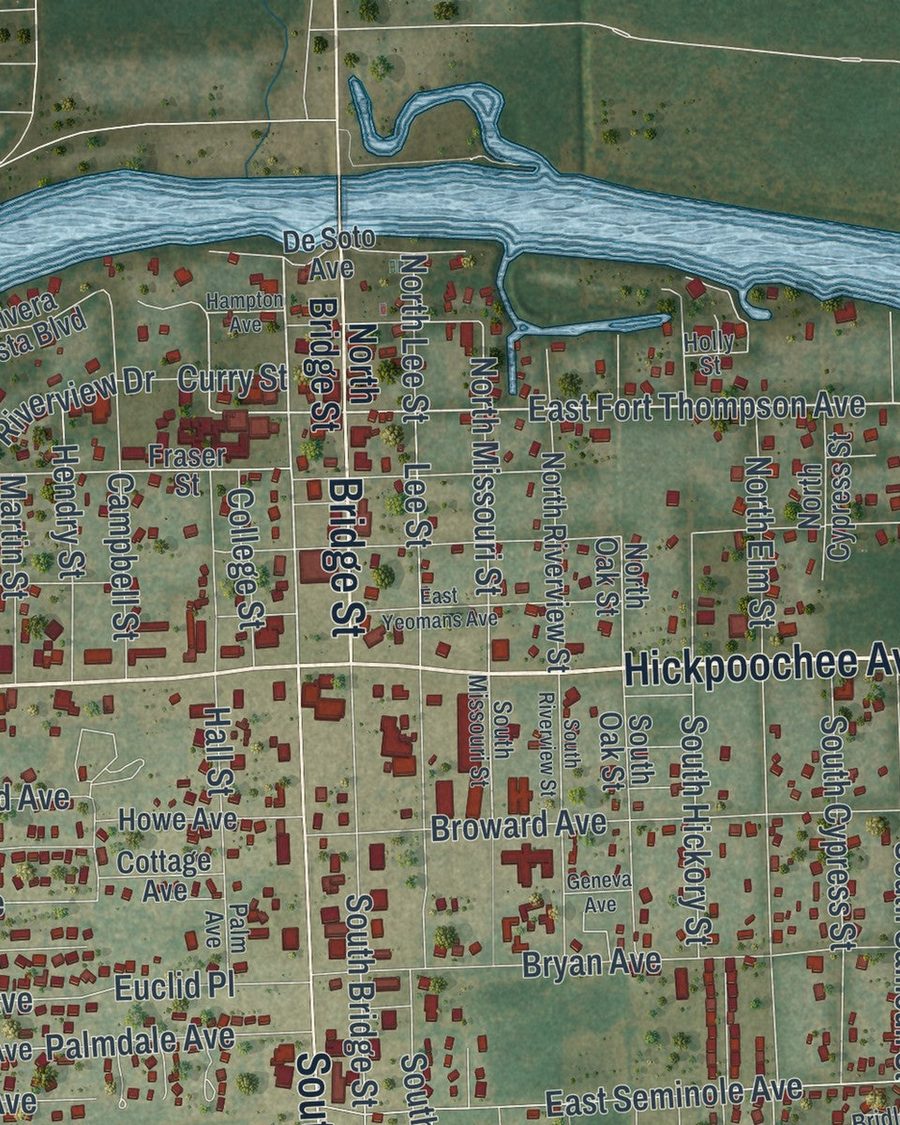 Close-up of LaBelle streets on the map