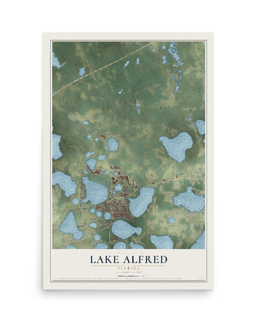 Lake Alfred, Florida map print, 12 x 18 in, print only