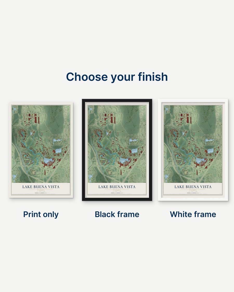 The Lake Buena Vista, Florida map as a print only, in a black frame and in a white frame