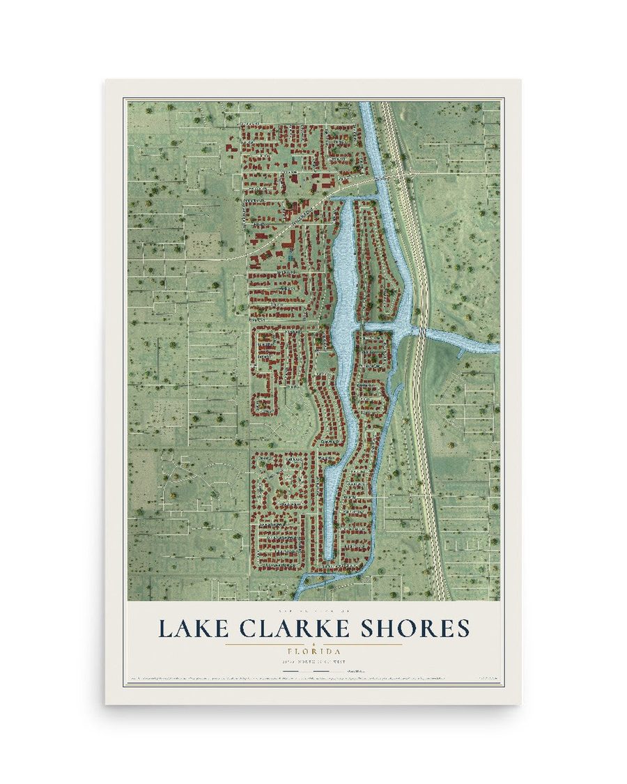 Lake Clarke Shores, Florida map print, 12 x 18 in, print only