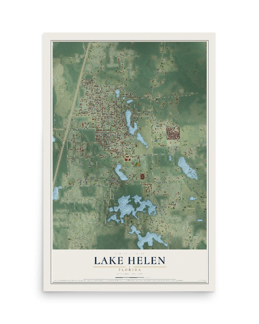 Lake Helen, Florida map print, 12 x 18 in, print only