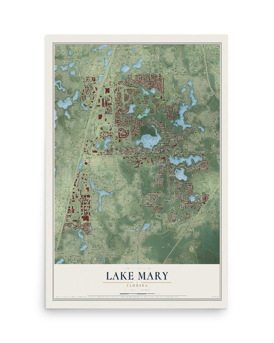 Lake Mary, Florida map print, 12 x 18 in, print only
