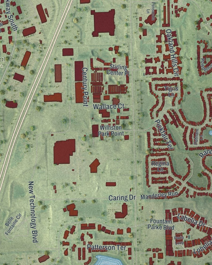 Close-up of Lake Mary streets on the map