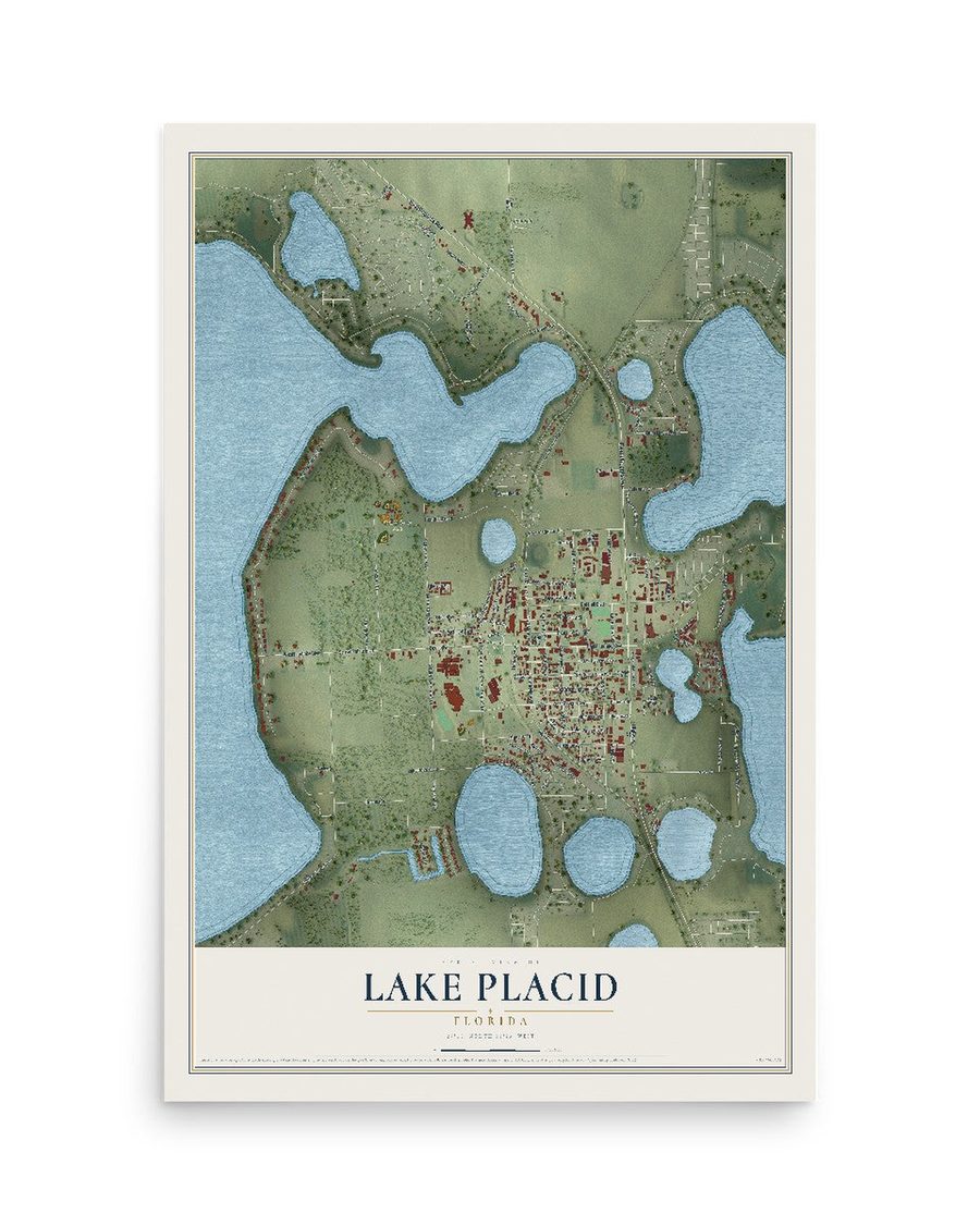 Lake Placid, Florida map print, 12 x 18 in, print only