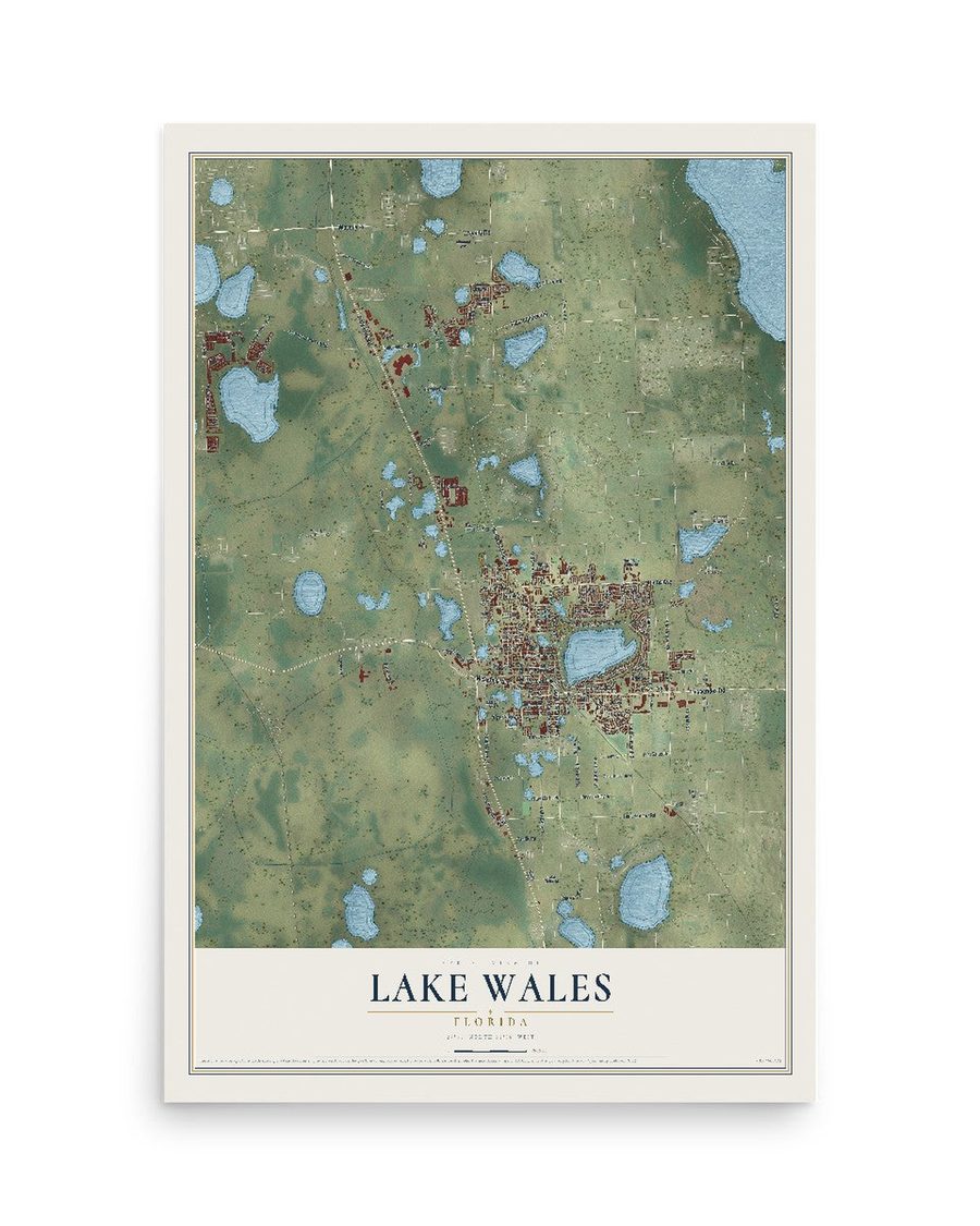 Lake Wales, Florida map print, 12 x 18 in, print only