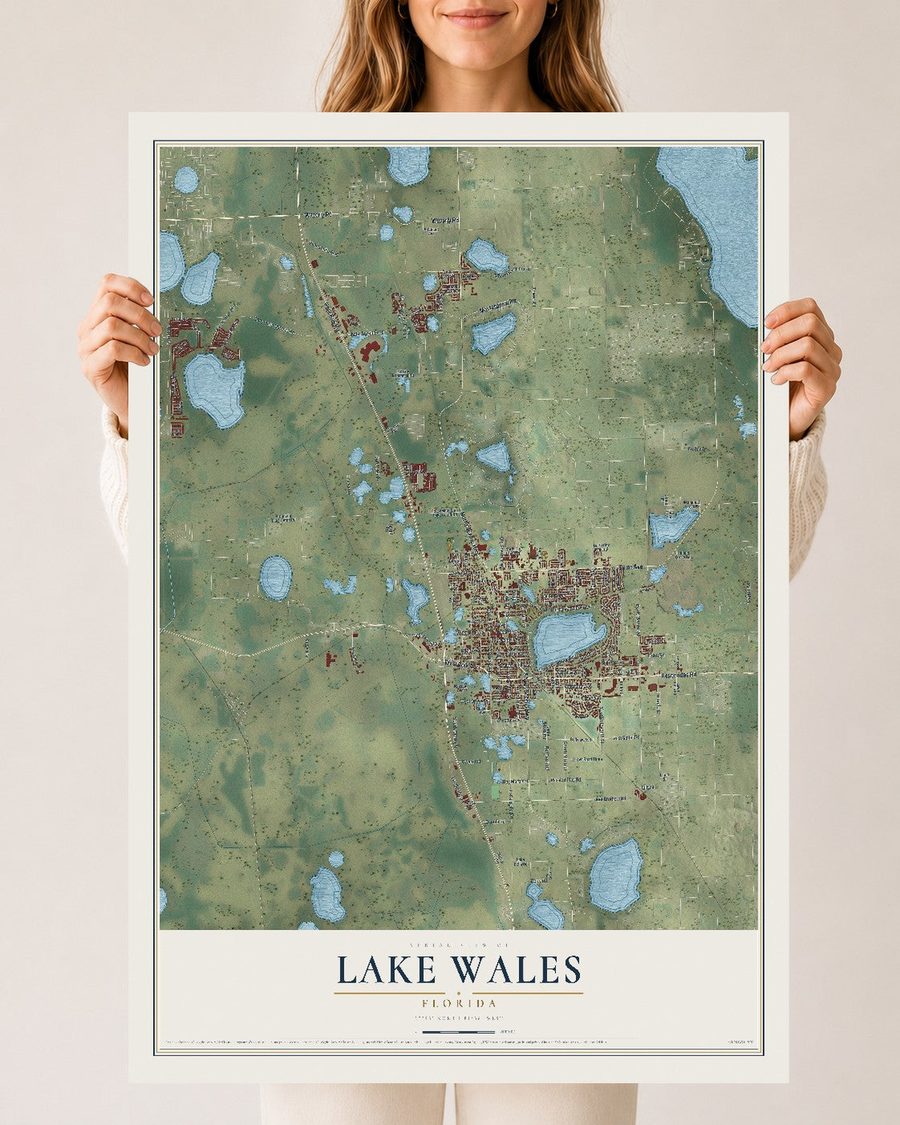 Lake Wales, Florida map print, 24 x 36 in, print only