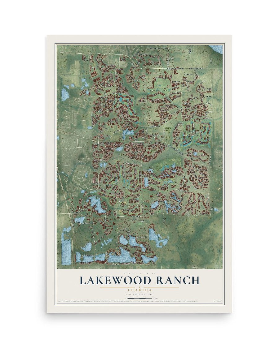 Lakewood Ranch, Florida map print, 12 x 18 in, print only
