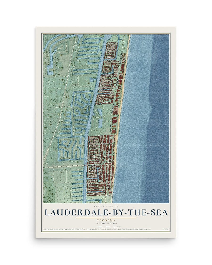 Lauderdale-by-the-Sea, Florida map print, 12 x 18 in, print only