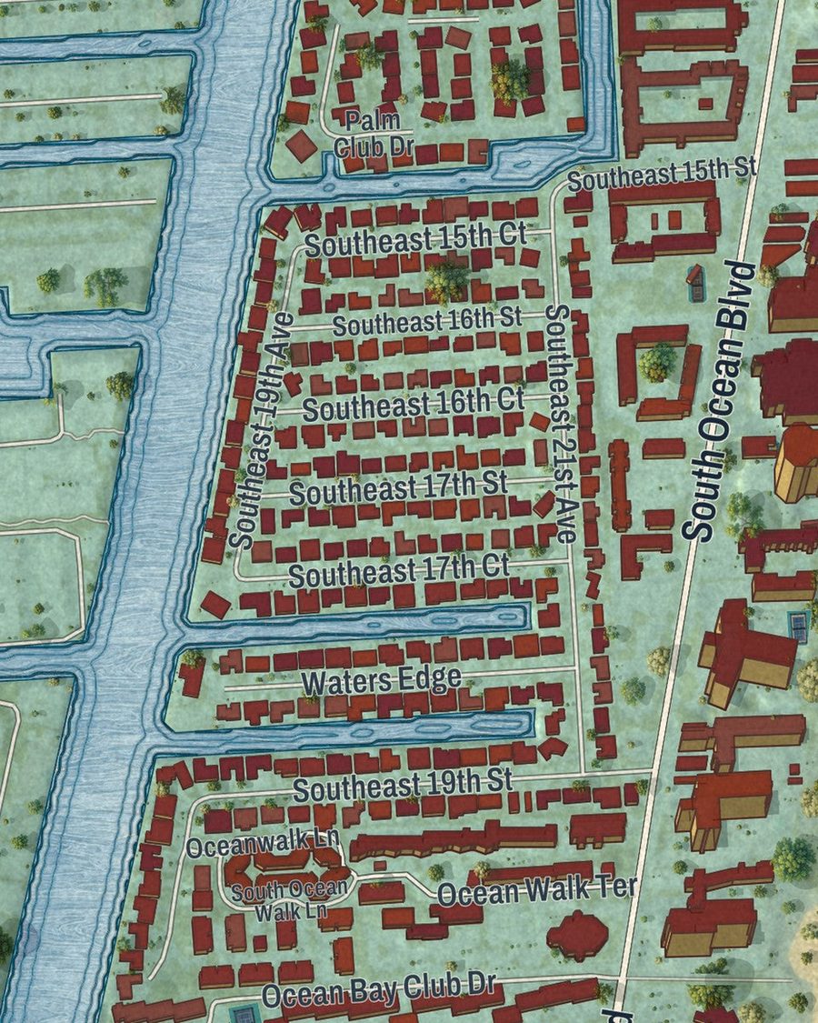 Close-up of Lauderdale-by-the-Sea streets on the map