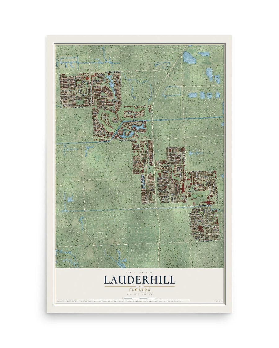 Lauderhill, Florida map print, 12 x 18 in, print only