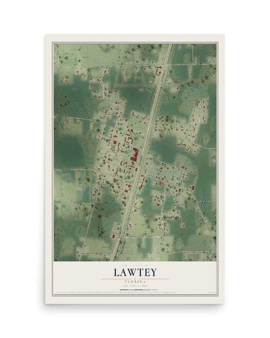 Lawtey, Florida map print, 12 x 18 in, print only