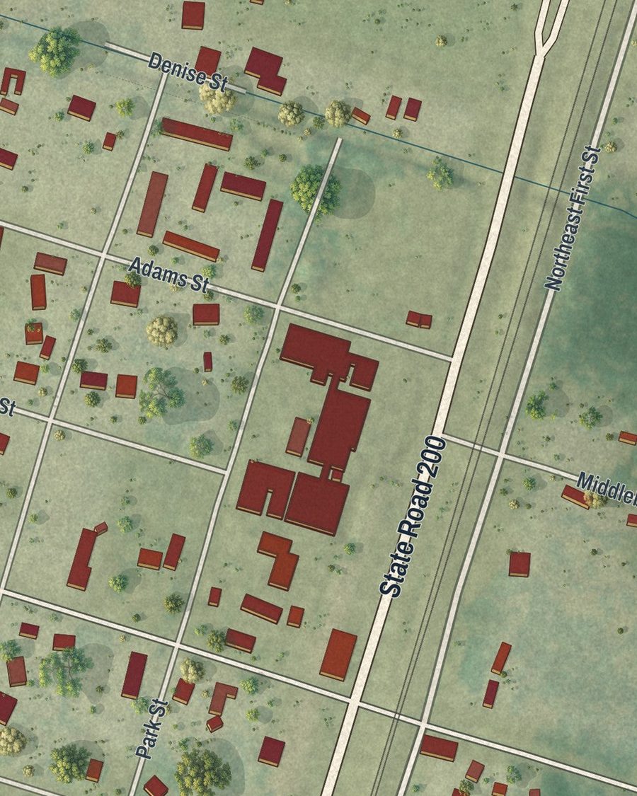 Close-up of Lawtey streets on the map