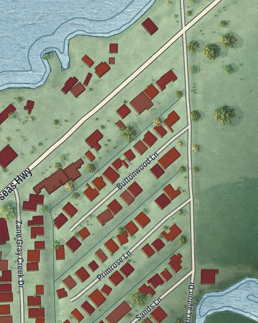 Close-up of Layton streets on the map