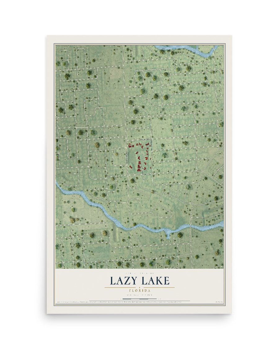 Lazy Lake, Florida map print, 12 x 18 in, print only