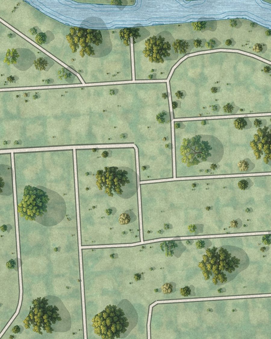 Close-up of Lazy Lake streets on the map