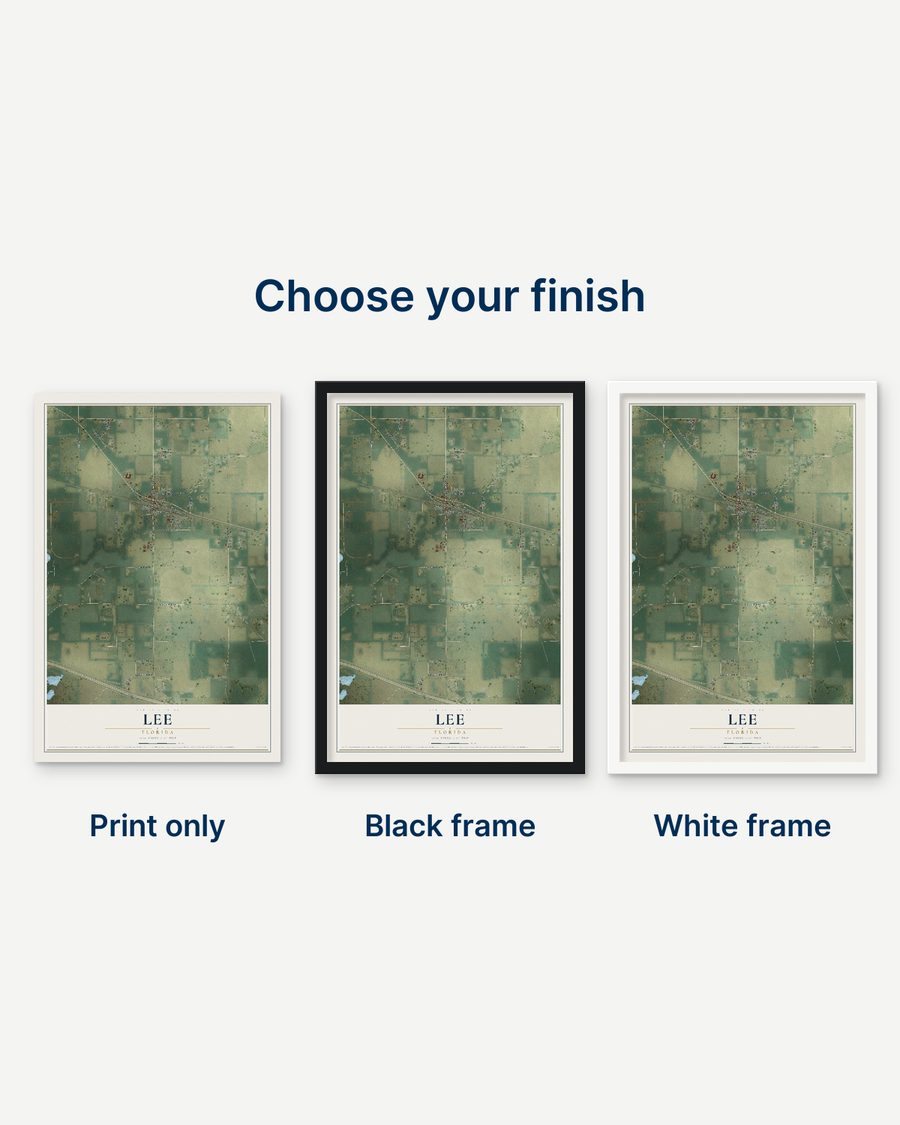 The Lee, Florida map as a print only, in a black frame and in a white frame