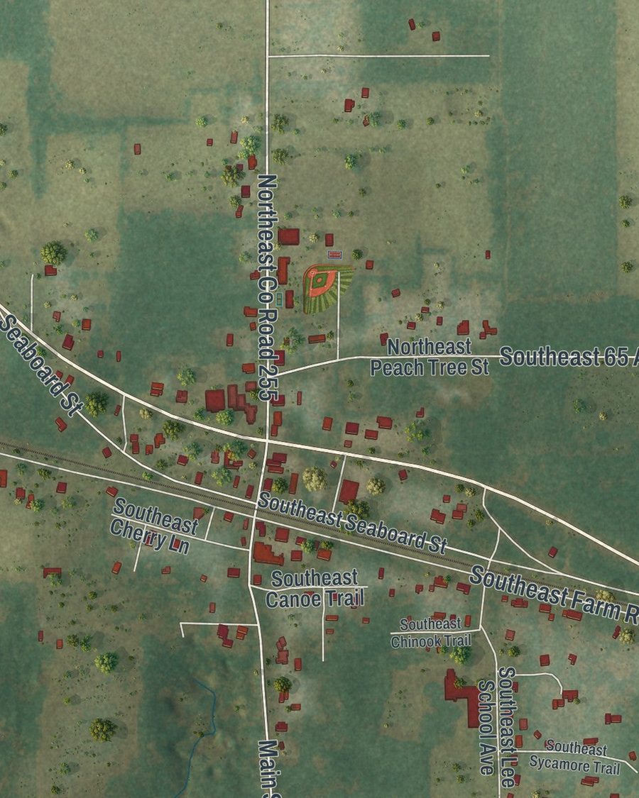 Close-up of Lee streets on the map