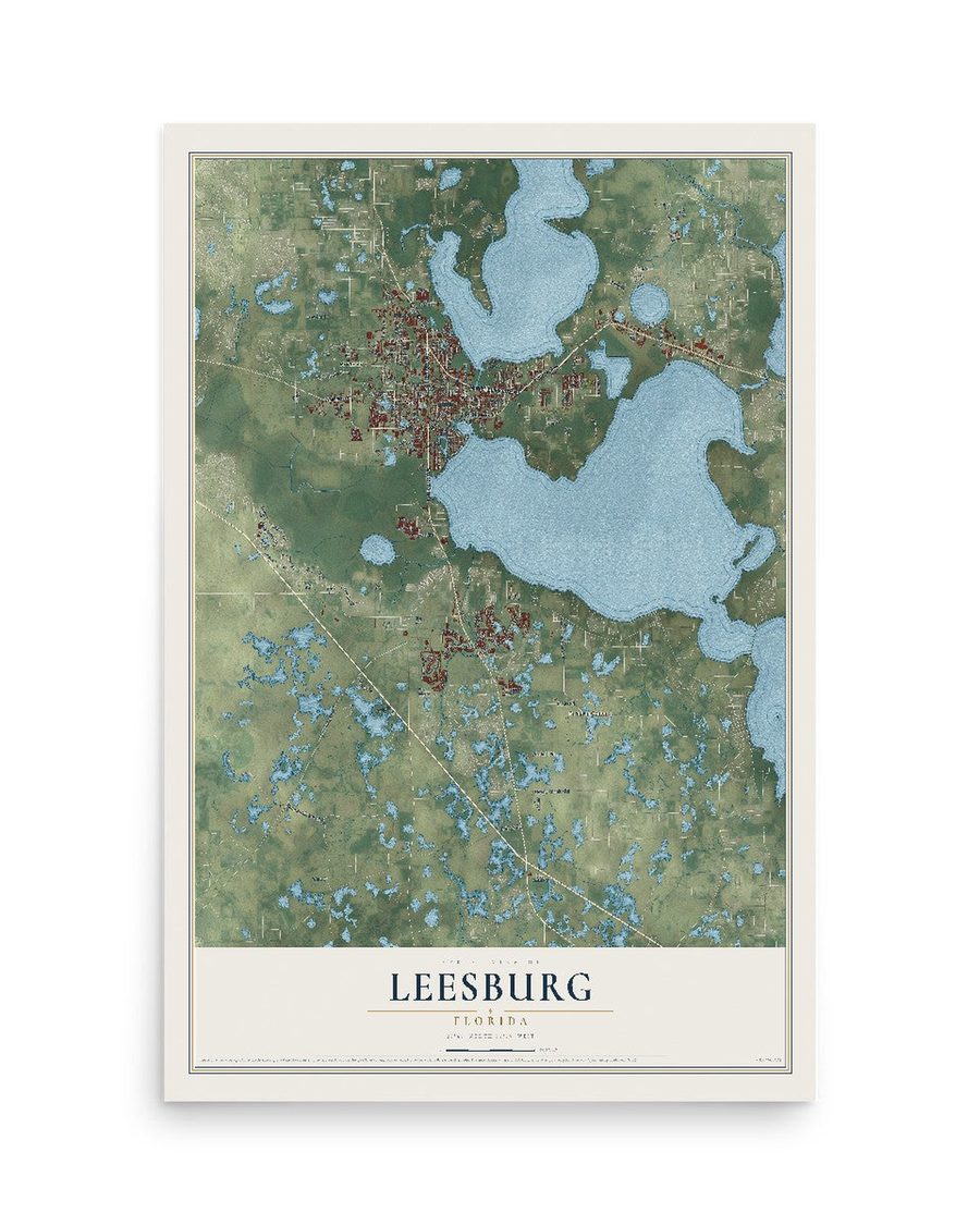 Leesburg, Florida map print, 12 x 18 in, print only