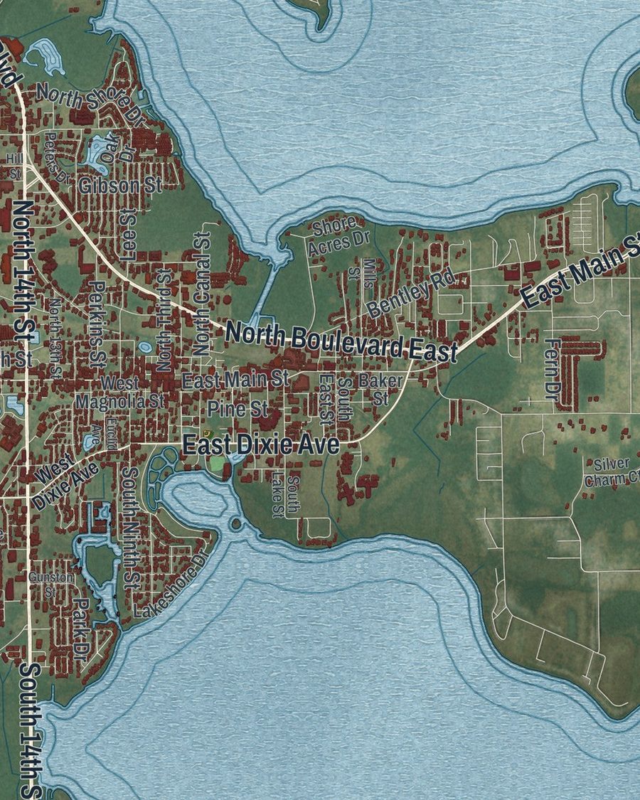 Close-up of Leesburg streets on the map