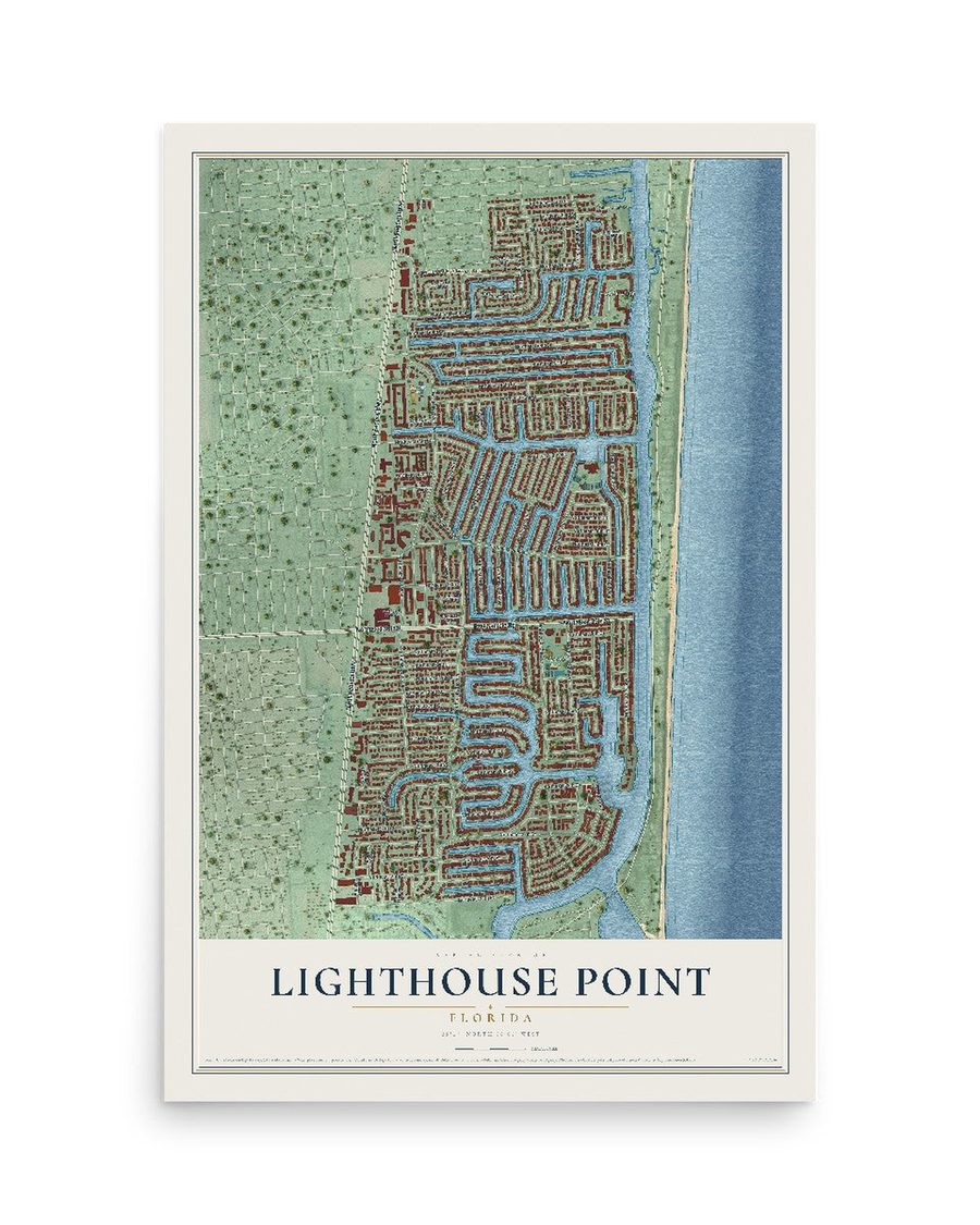 Lighthouse Point, Florida map print, 12 x 18 in, print only
