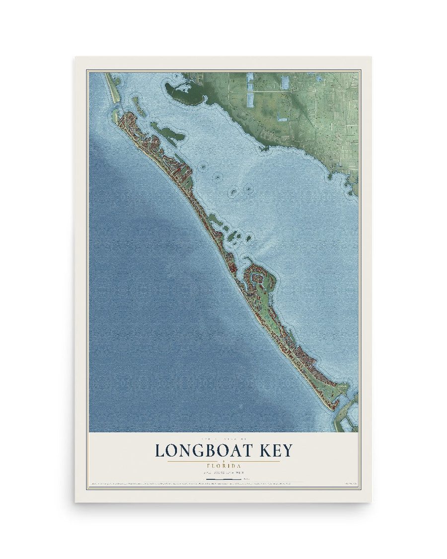 Longboat Key, Florida map print, 12 x 18 in, print only