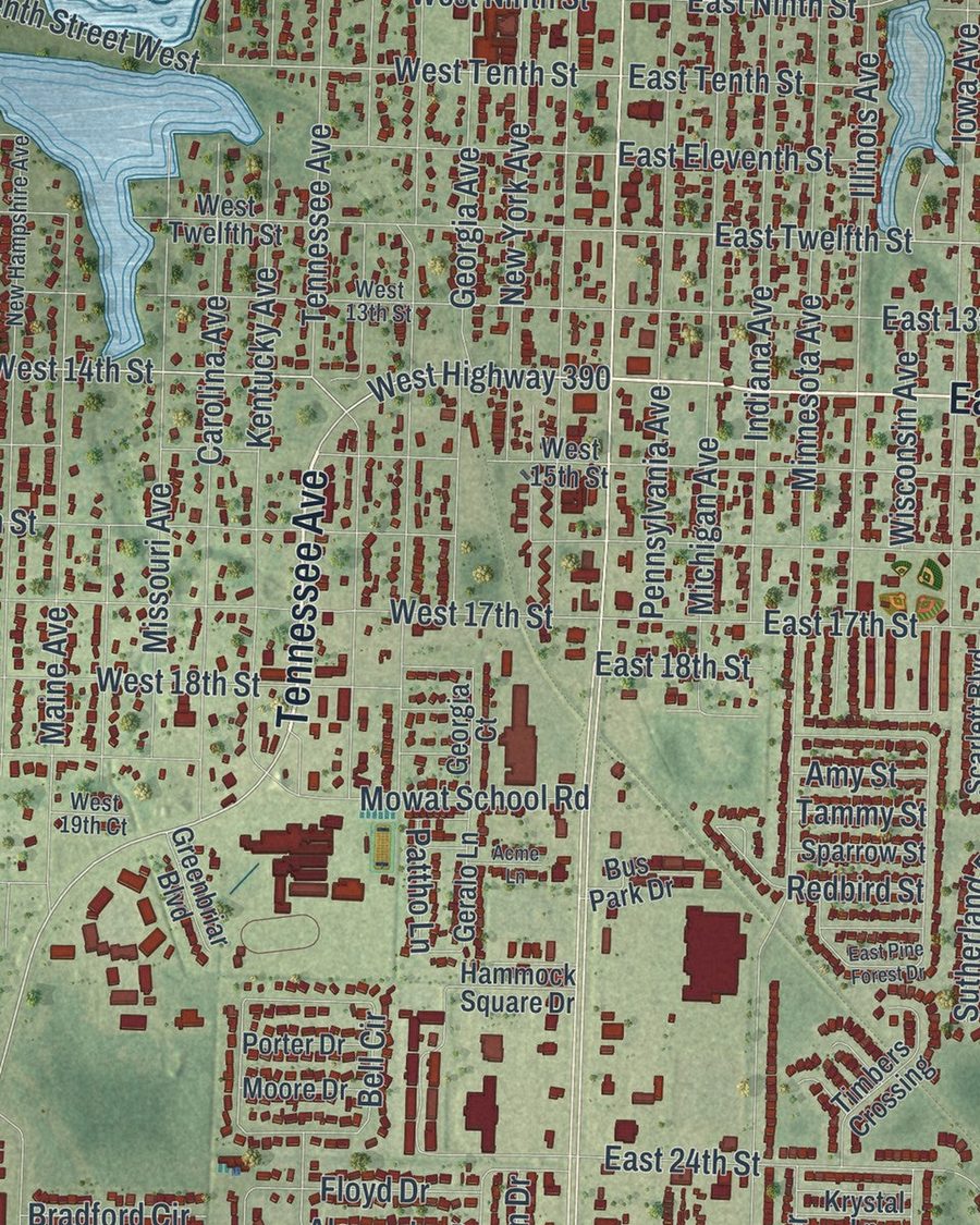 Close-up of Lynn Haven streets on the map