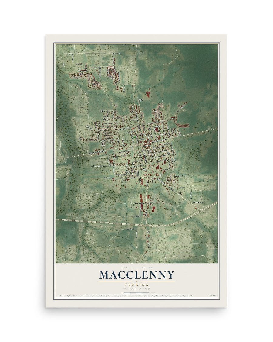 Macclenny, Florida map print, 12 x 18 in, print only