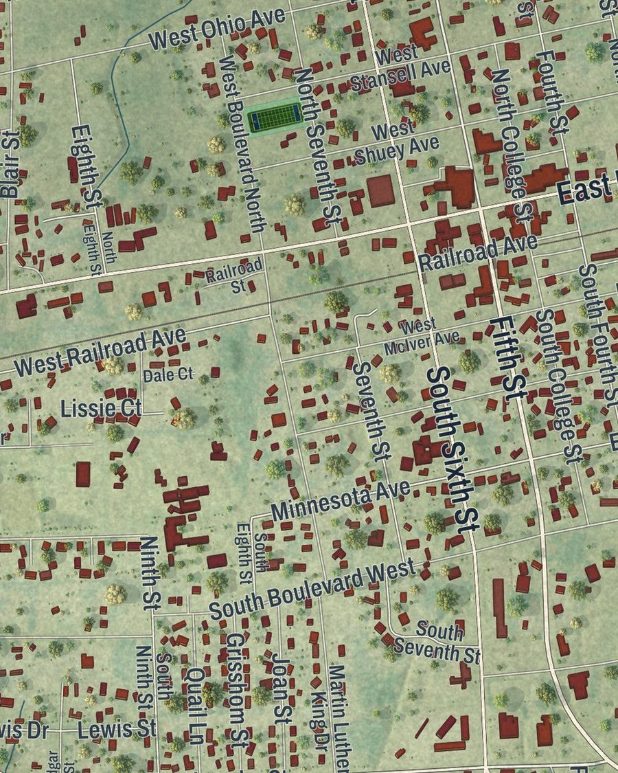 Close-up of Macclenny streets on the map