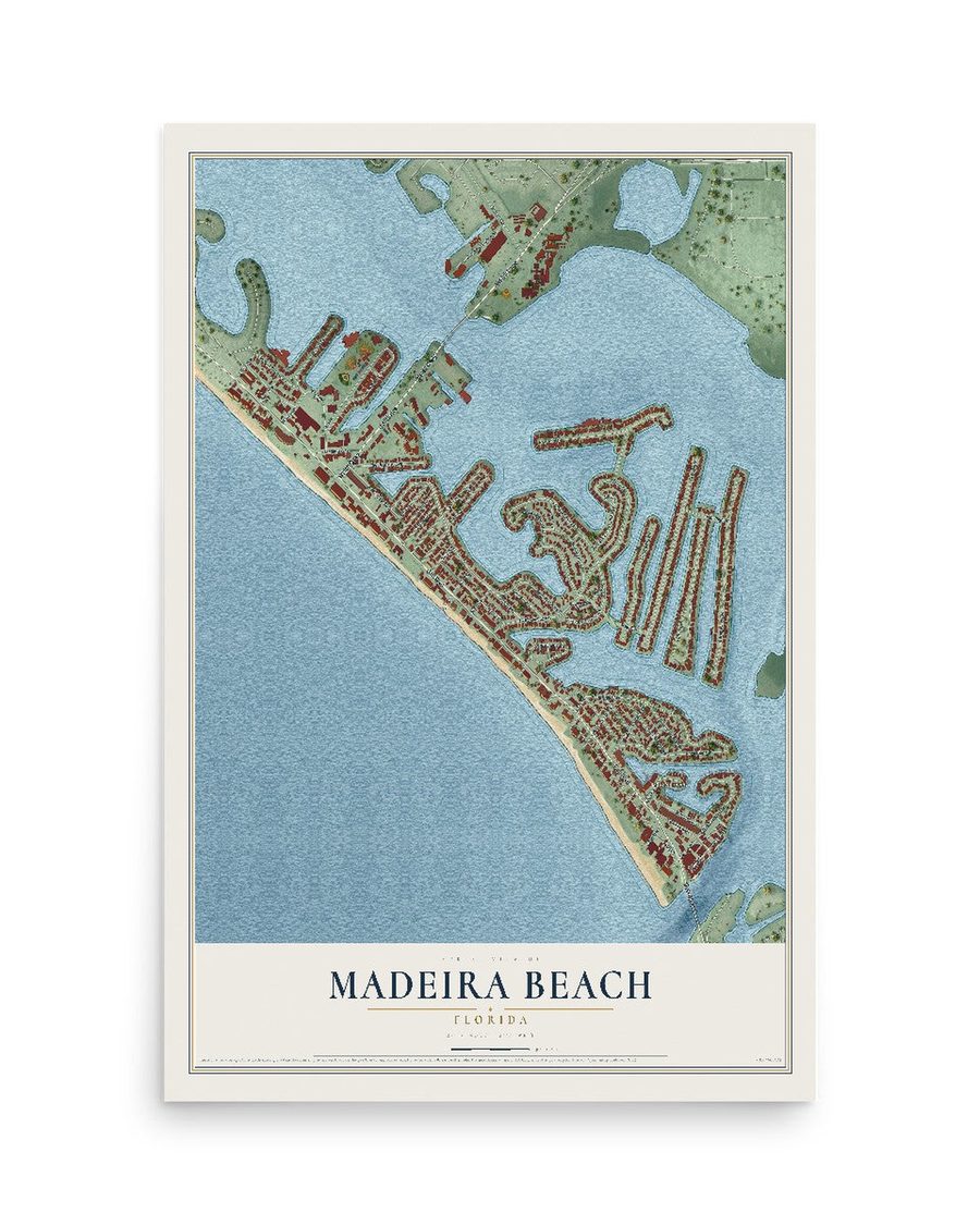 Madeira Beach, Florida map print, 12 x 18 in, print only