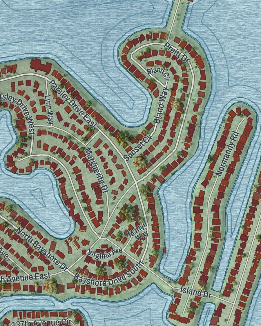 Close-up of Madeira Beach streets on the map