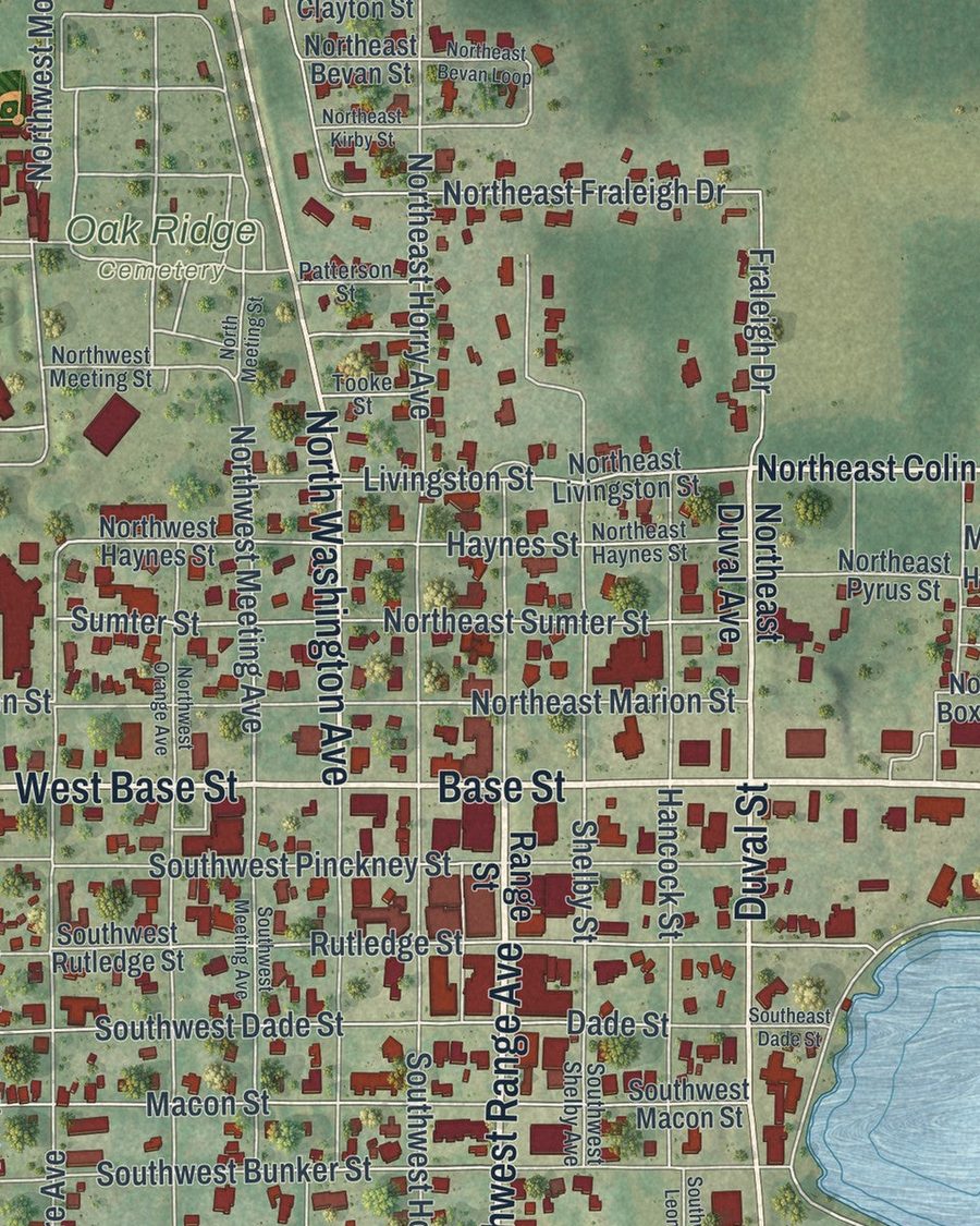 Close-up of Madison streets on the map