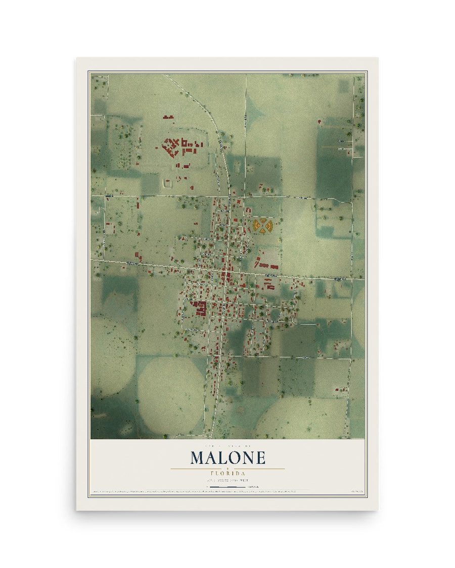 Malone, Florida map print, 12 x 18 in, print only
